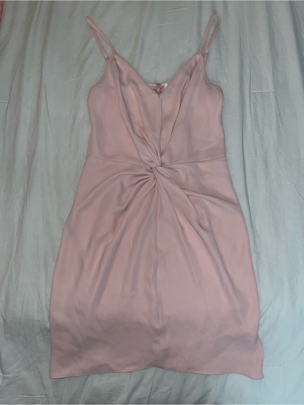 Amanda Uprichard Blush Pink Twist-Front Mini Slip Dress